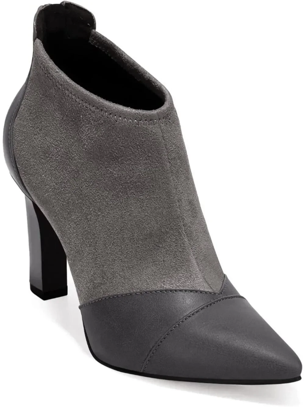 Women's Grey Pointed Toe Stiletto Heel Splicing Back Zipper Ankle Boots